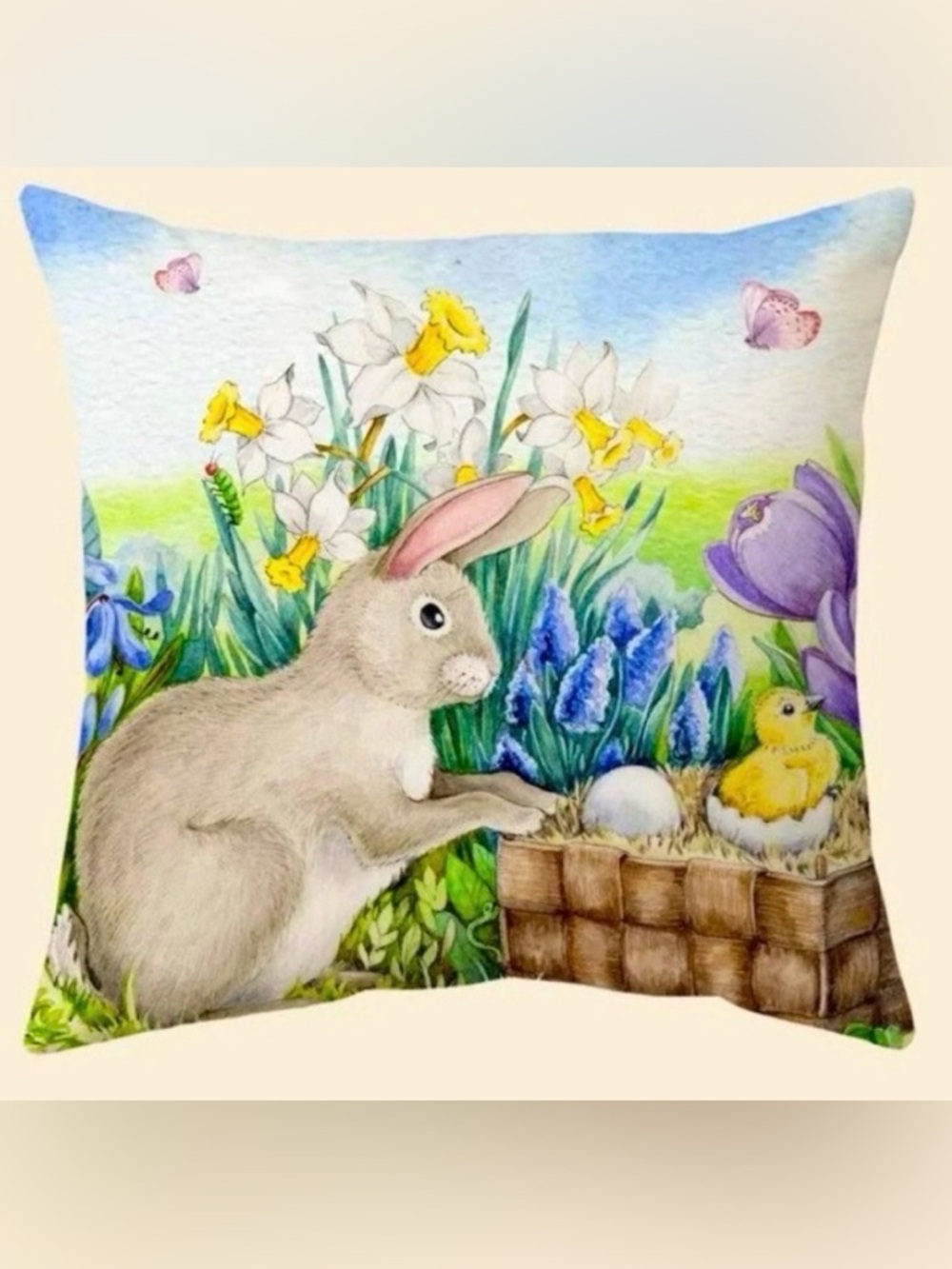 Rustic Farmhouse Bunny & Chicks Pillow Cover 18”x18” Soft Tulip Spring Decor NWT